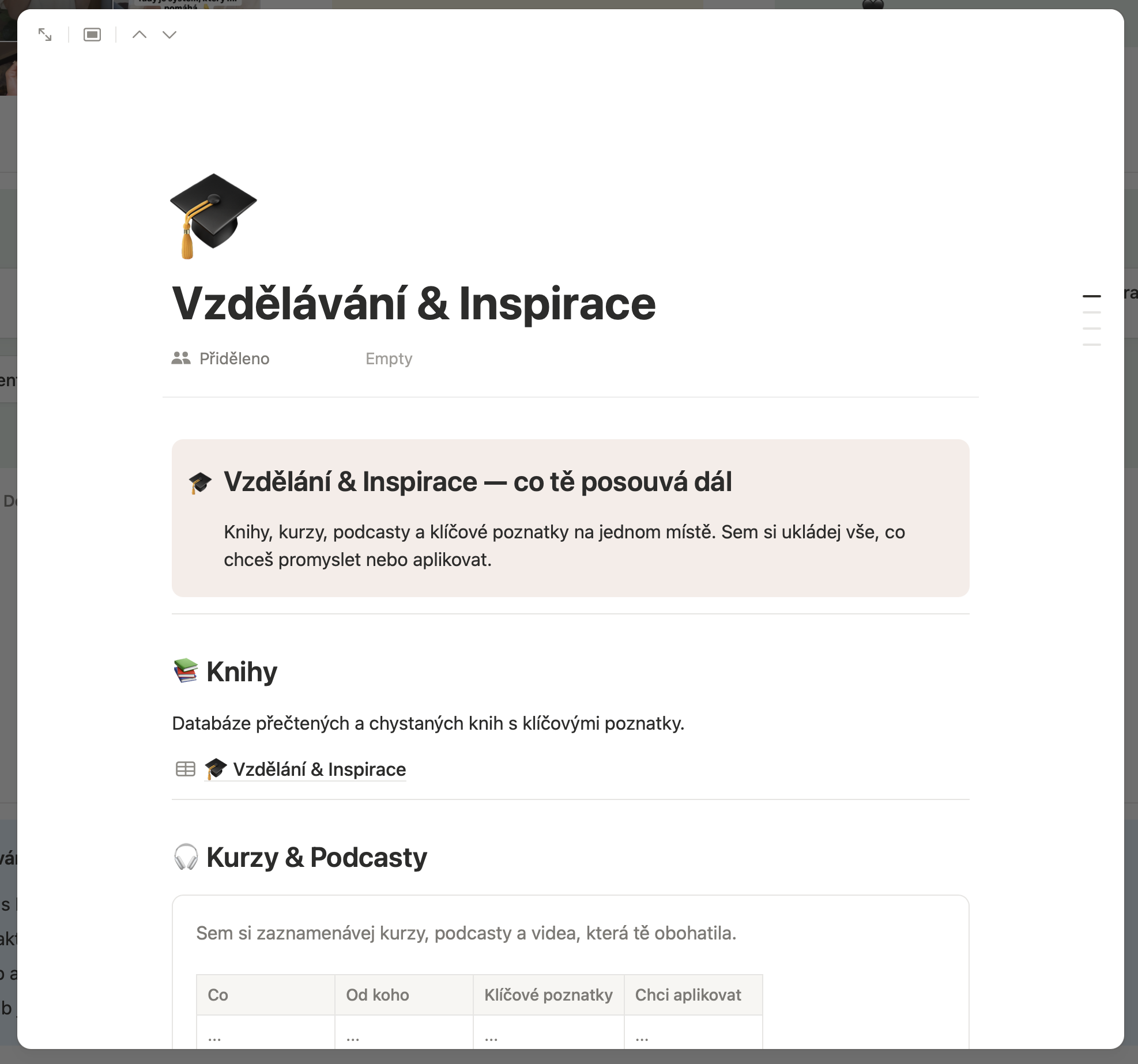 Vzdělávání & Inspirace — knihy, kurzy, podcasty